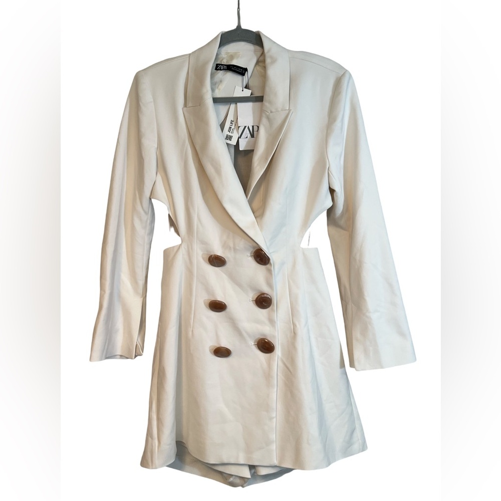 Zara Size L NWT Ivory Long Sleeve Back Vent Blazer Jumpsuit Romper (0432) - Picture 2 of 15